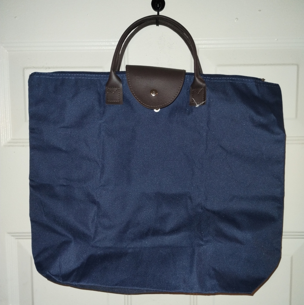 Heavy duty Navy Blue Foldable shopping Camping Travel Beach tote Zipper closure